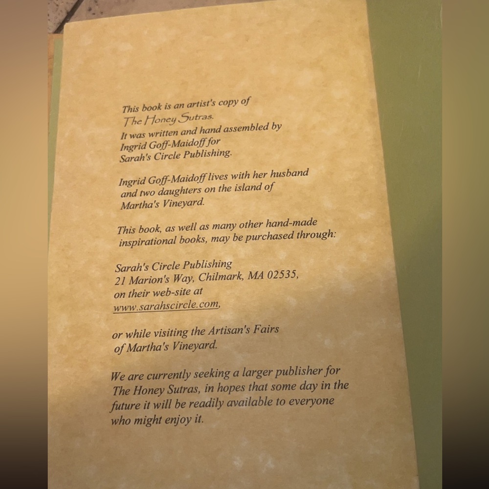 (The Honey Sutras) Soul Wisdom and Recipes by Ingred Goff-Maidoff - Picture 7 of 7